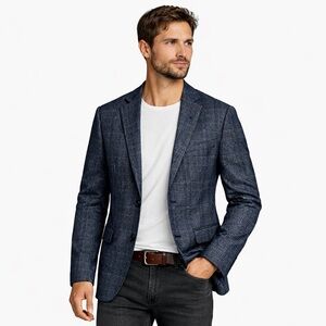 Steel & Jelly Men’s Check Blazer Sport Coat Size 42 Navy